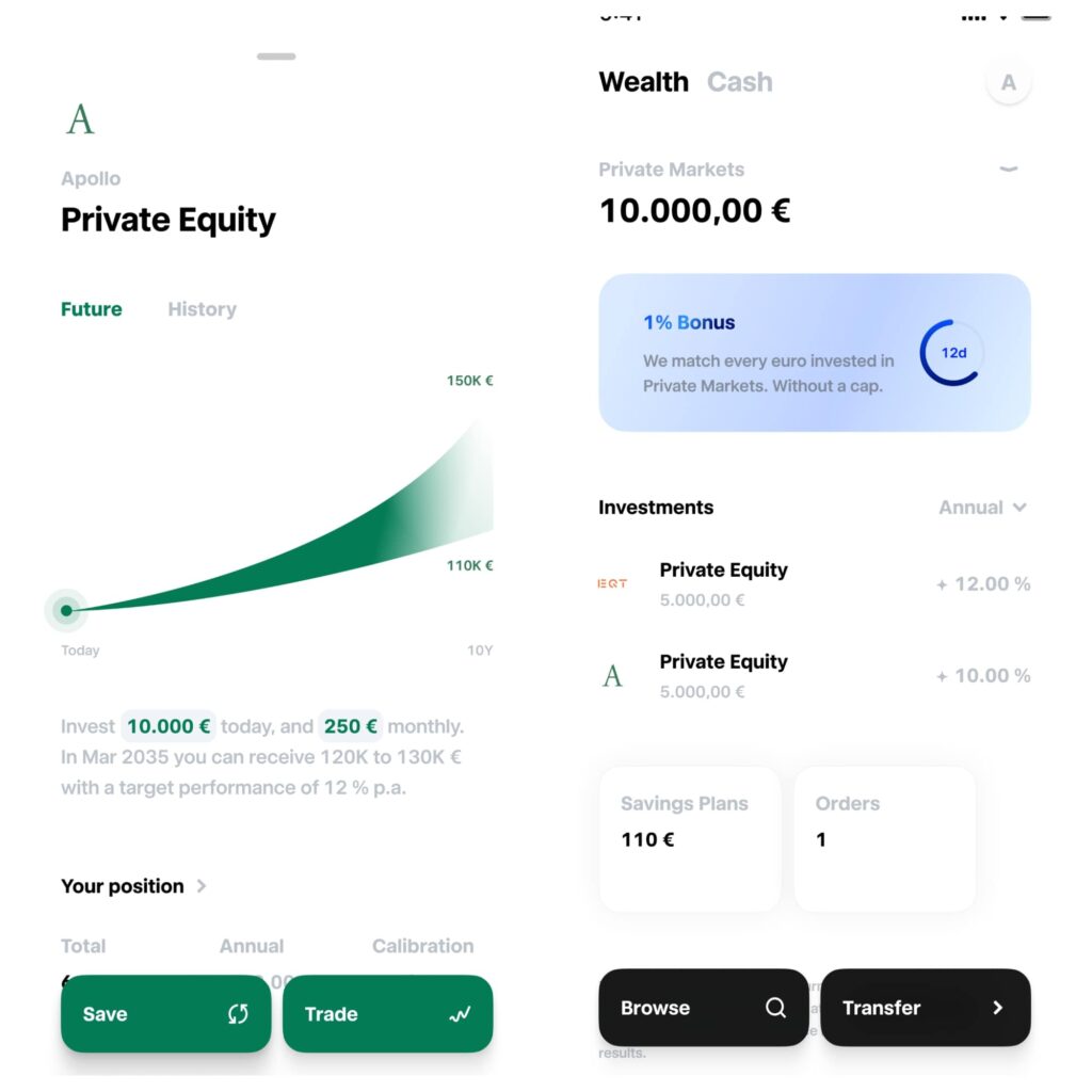 Trade Republic Apollo und Wealth Screenshots